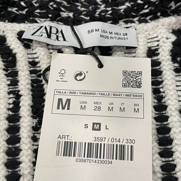 ZARA (NWT) Oversize Double Breast Long Sleeve Cardigan Sweater Jacket, BLK/WHT-M - Picture 8 of 12